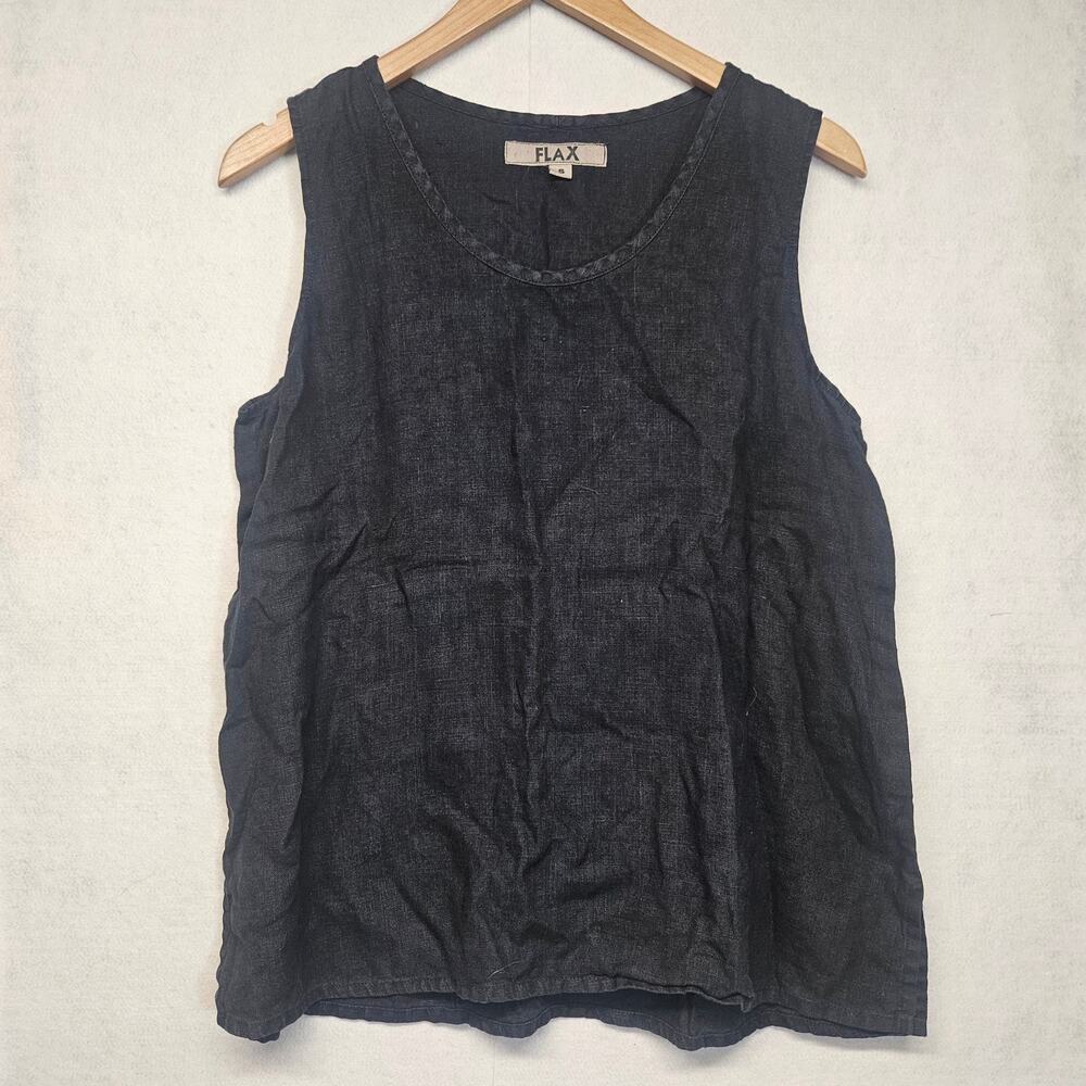 Flax Womens 100% Linen Sleeveless Tank Top Solid Black Size Small